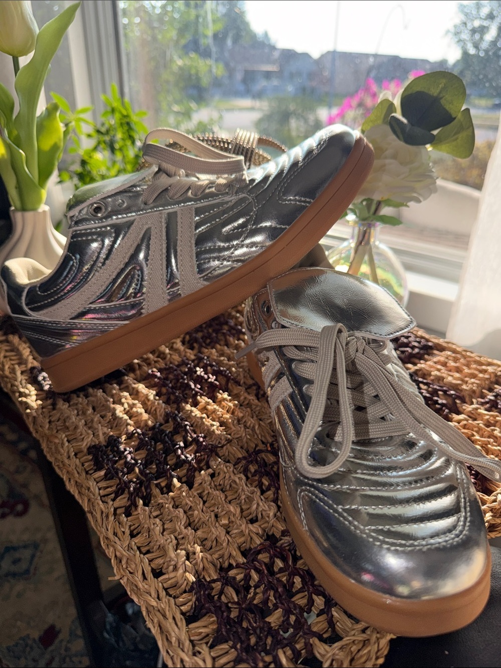 Steve Madden Silver Metallic Sneakers with Gum Sole